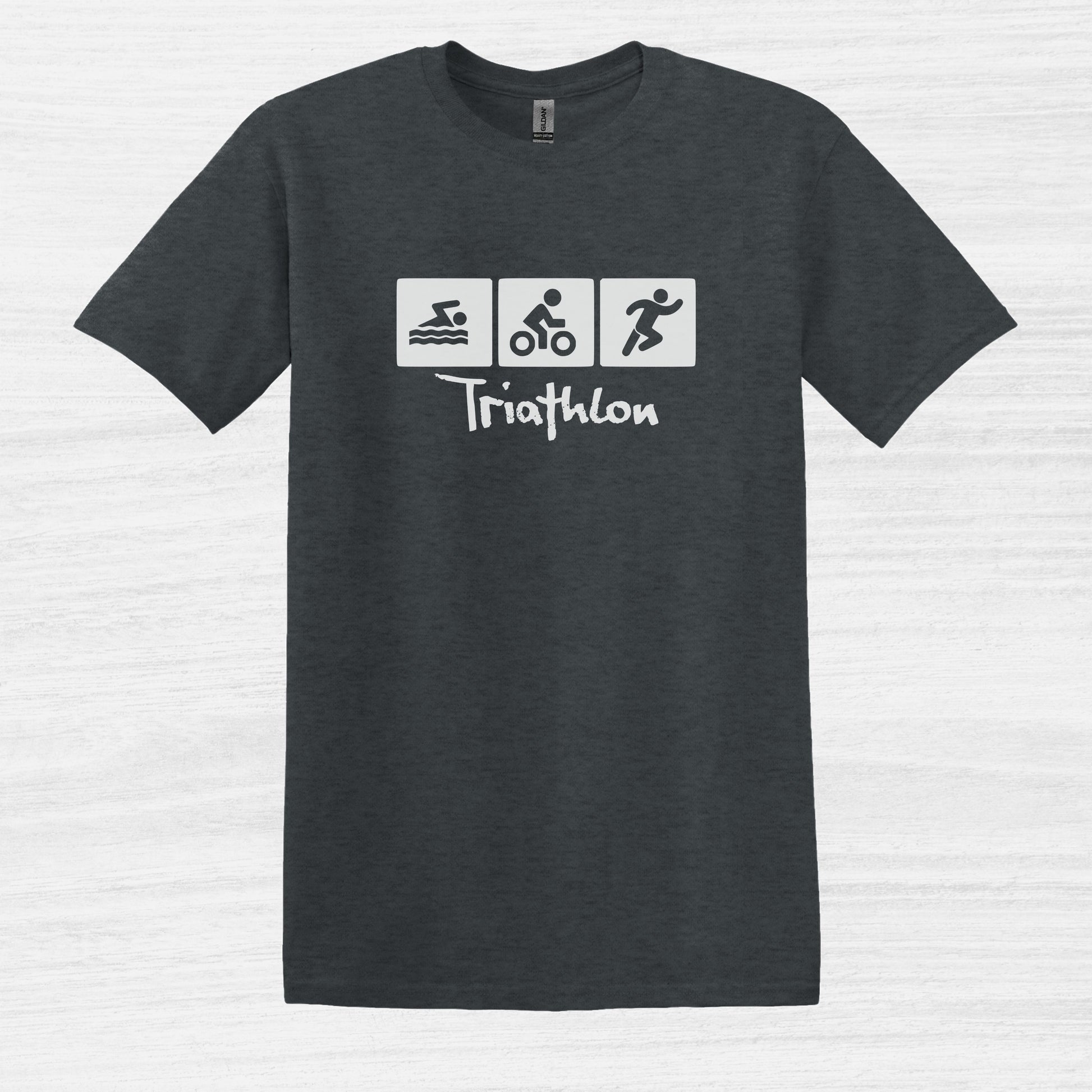 Bike Bliss Swim Bike Run Icons Triathlon T-Shirt for men Dark Heather 2