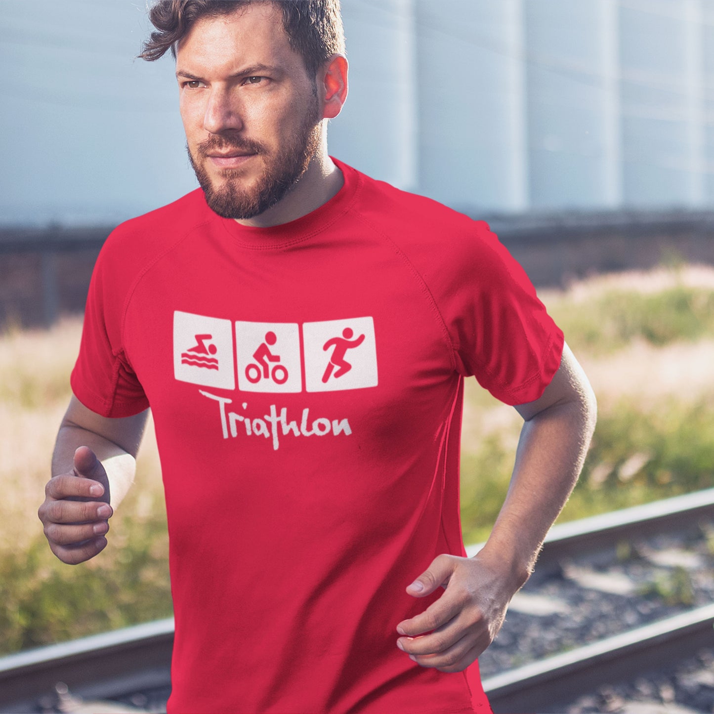 Bike Bliss Swim Bike Run Icons Triathlon T-Shirt for men Model