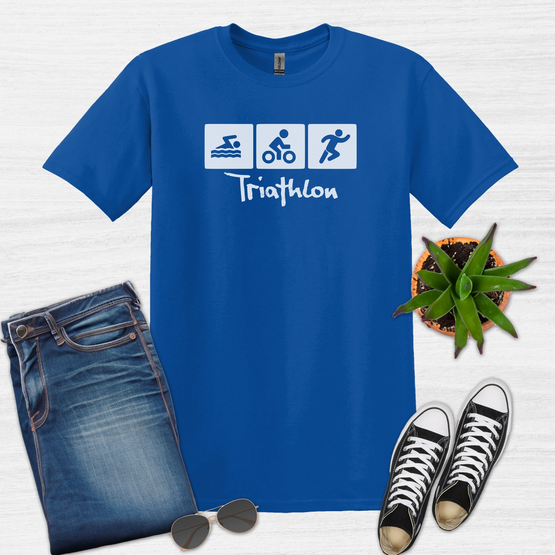 Bike Bliss Swim Bike Run Icons Triathlon T-Shirt for men Royal Blue
