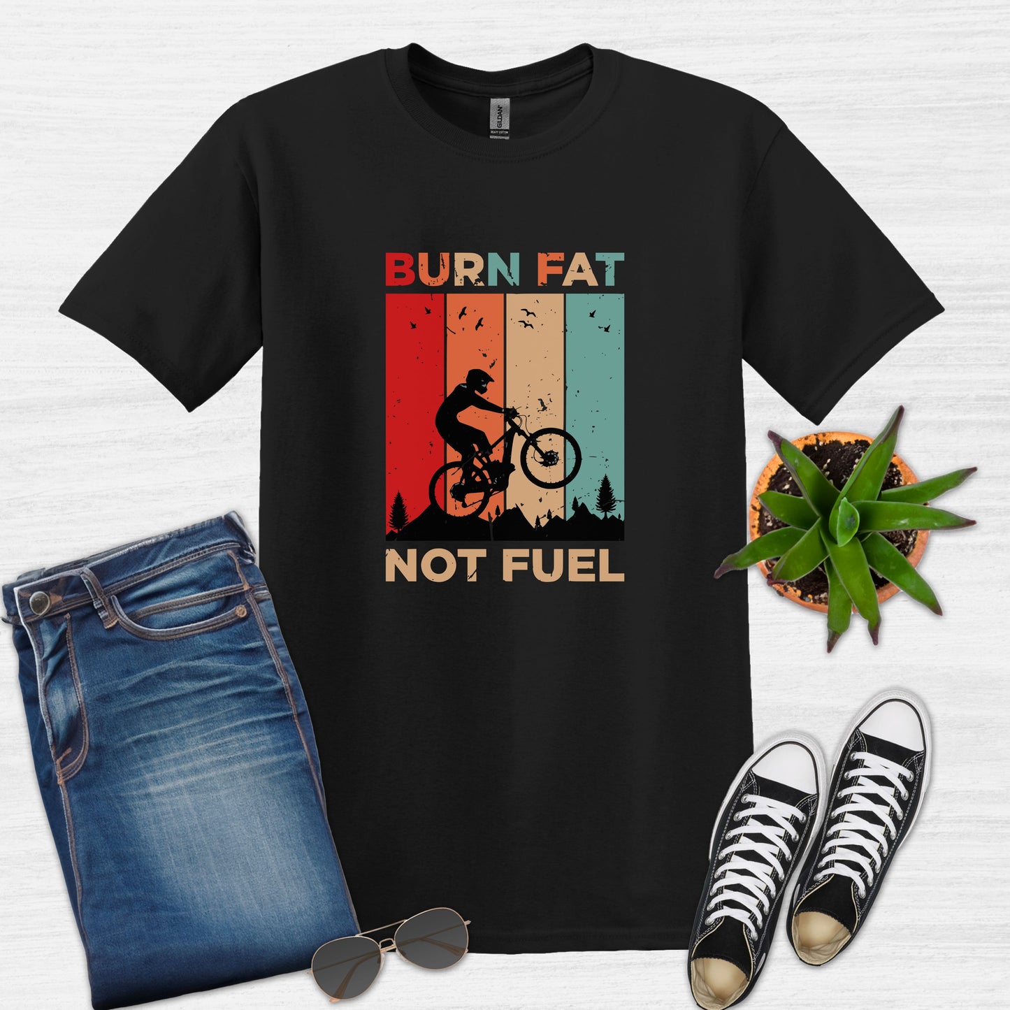 Burn Fat Not Fuel Mountain Bike MTB T-Shirt