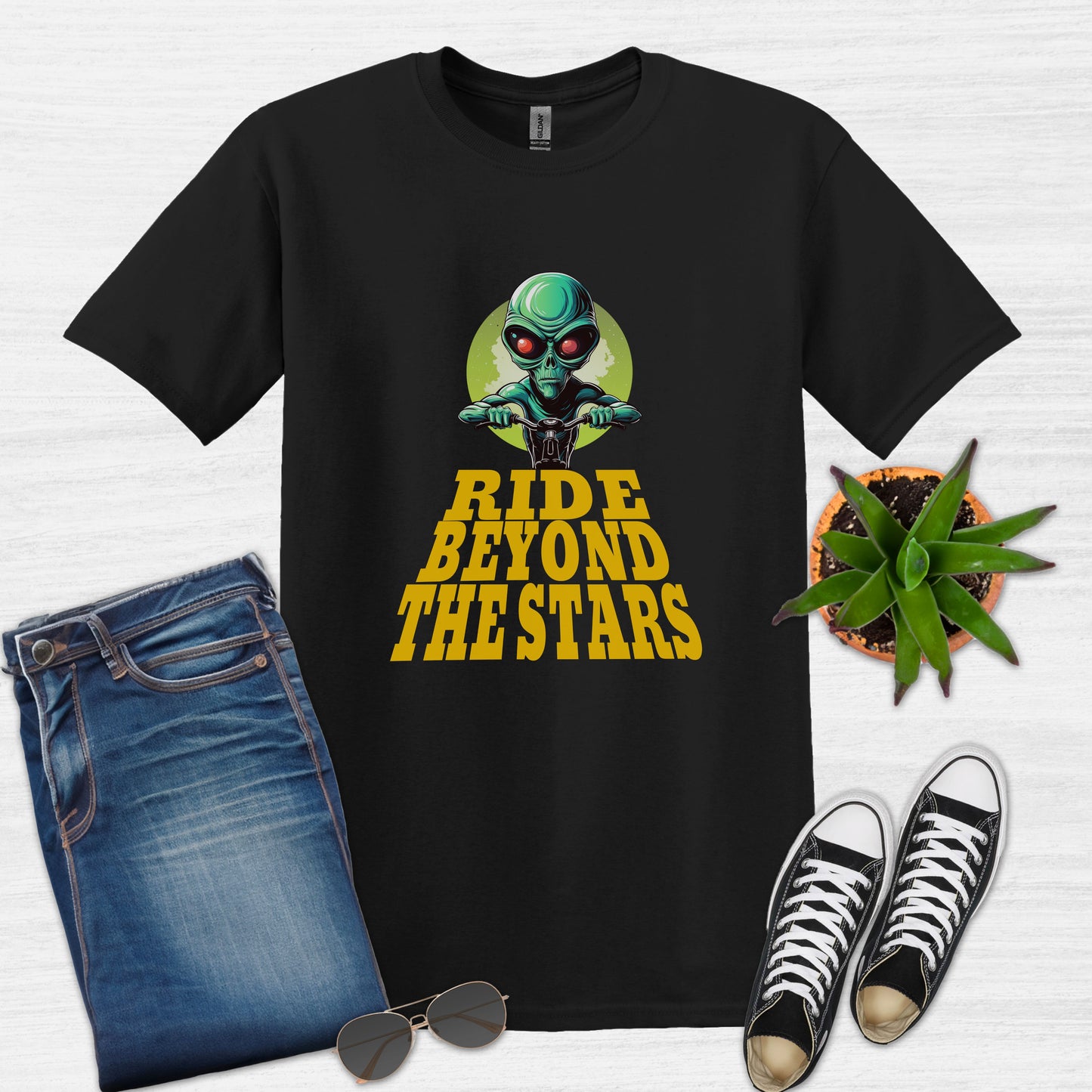 Alien Ride Beyond the Stars Bicycle T-Shirt