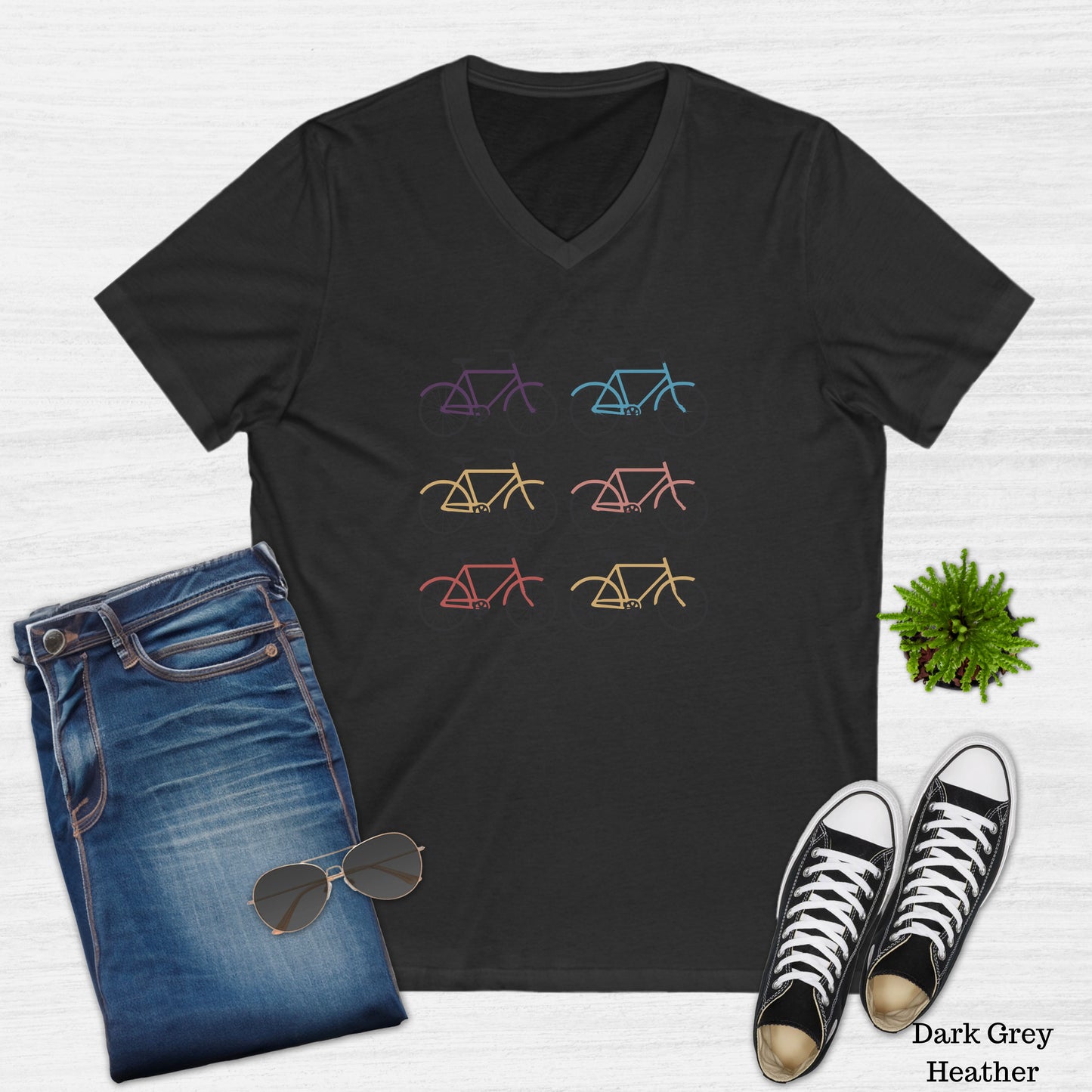 Women's Retro Multicolor Bikes V-Neck T-Shirt