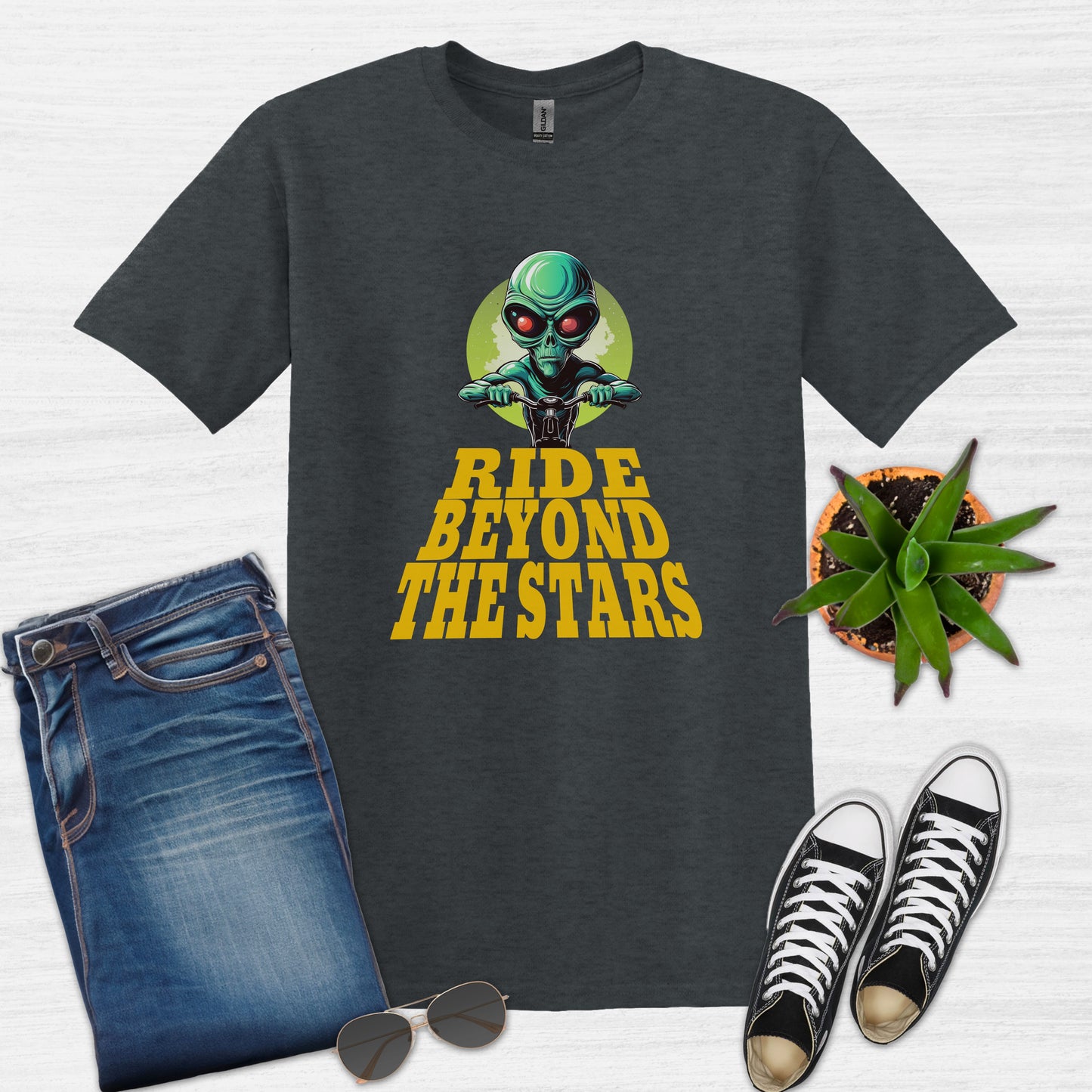 Alien Ride Beyond the Stars Bicycle T-Shirt