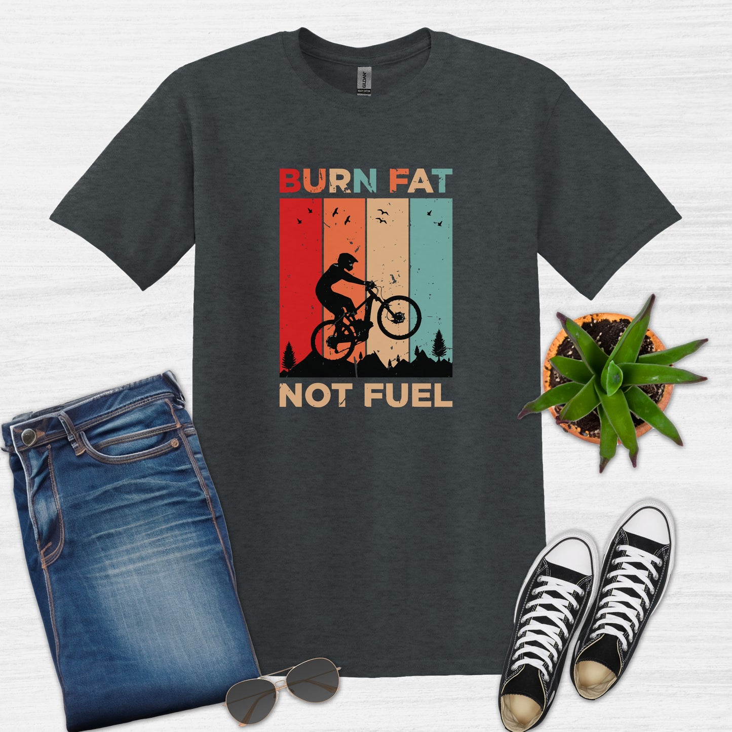 Burn Fat Not Fuel Mountain Bike MTB T-Shirt