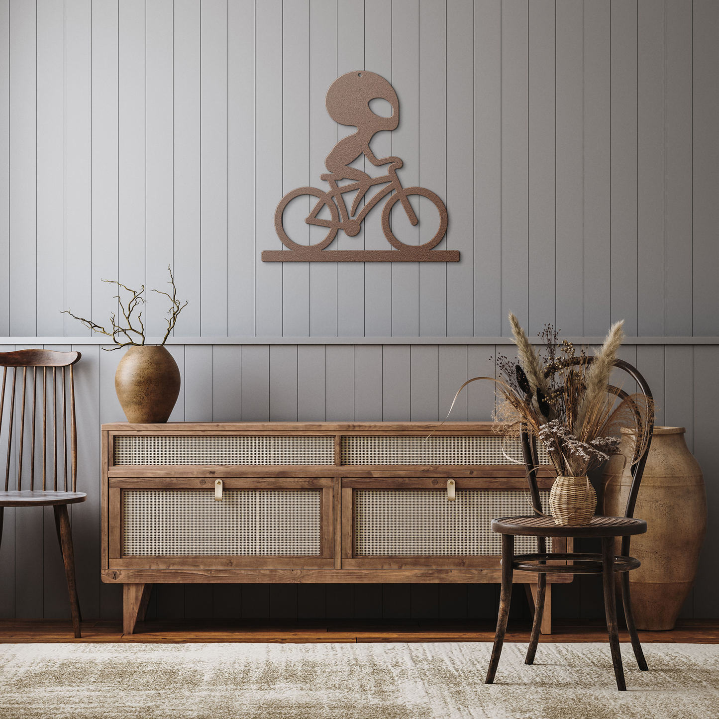 Alien Cyclist Die-Cut Wall Metal Art