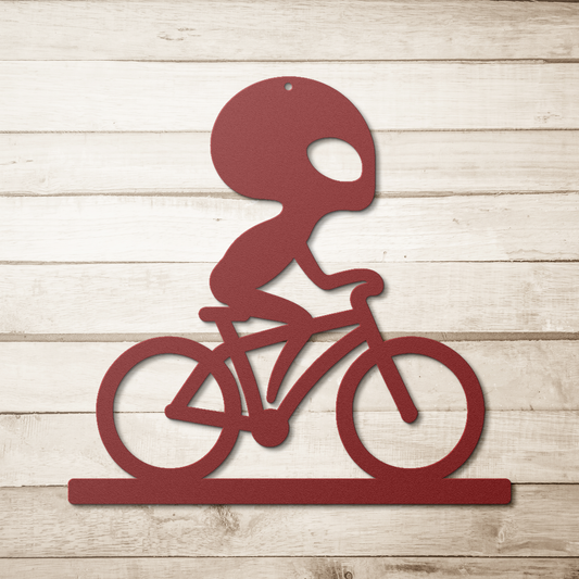Alien Cyclist Die-Cut Wall Metal Art