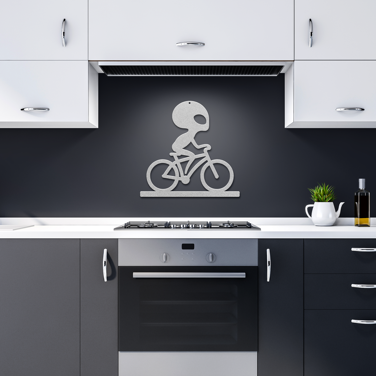 Alien Cyclist Die-Cut Wall Metal Art