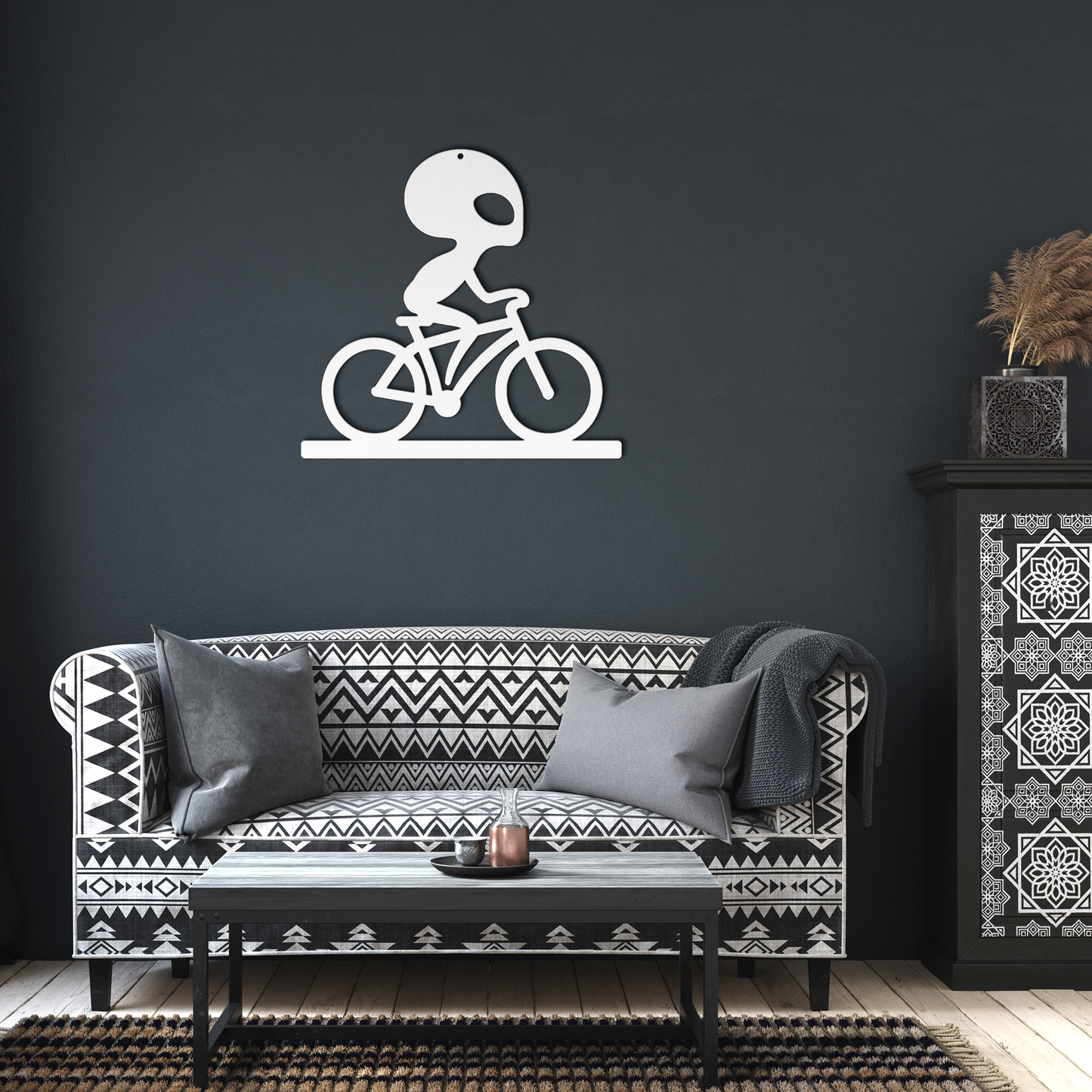 Alien Cyclist Die-Cut Wall Metal Art