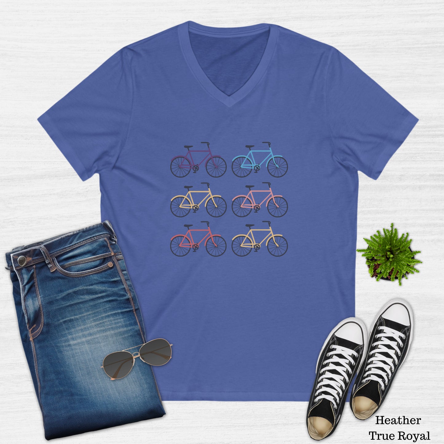 Women's Retro Multicolor Bikes V-Neck T-Shirt