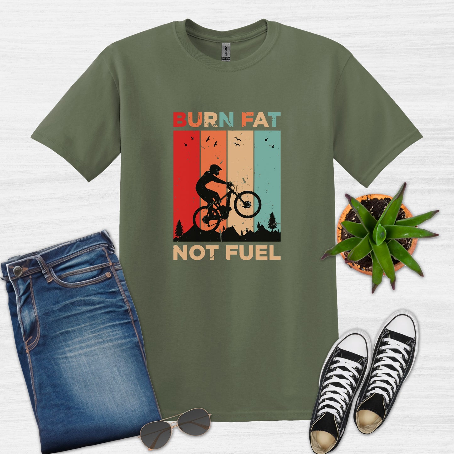 Burn Fat Not Fuel Mountain Bike MTB T-Shirt