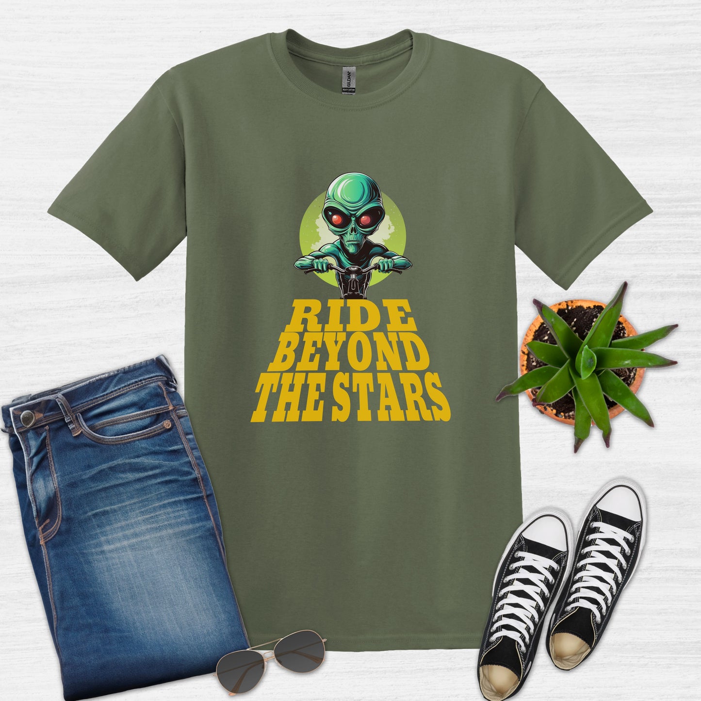 Alien Ride Beyond the Stars Bicycle T-Shirt