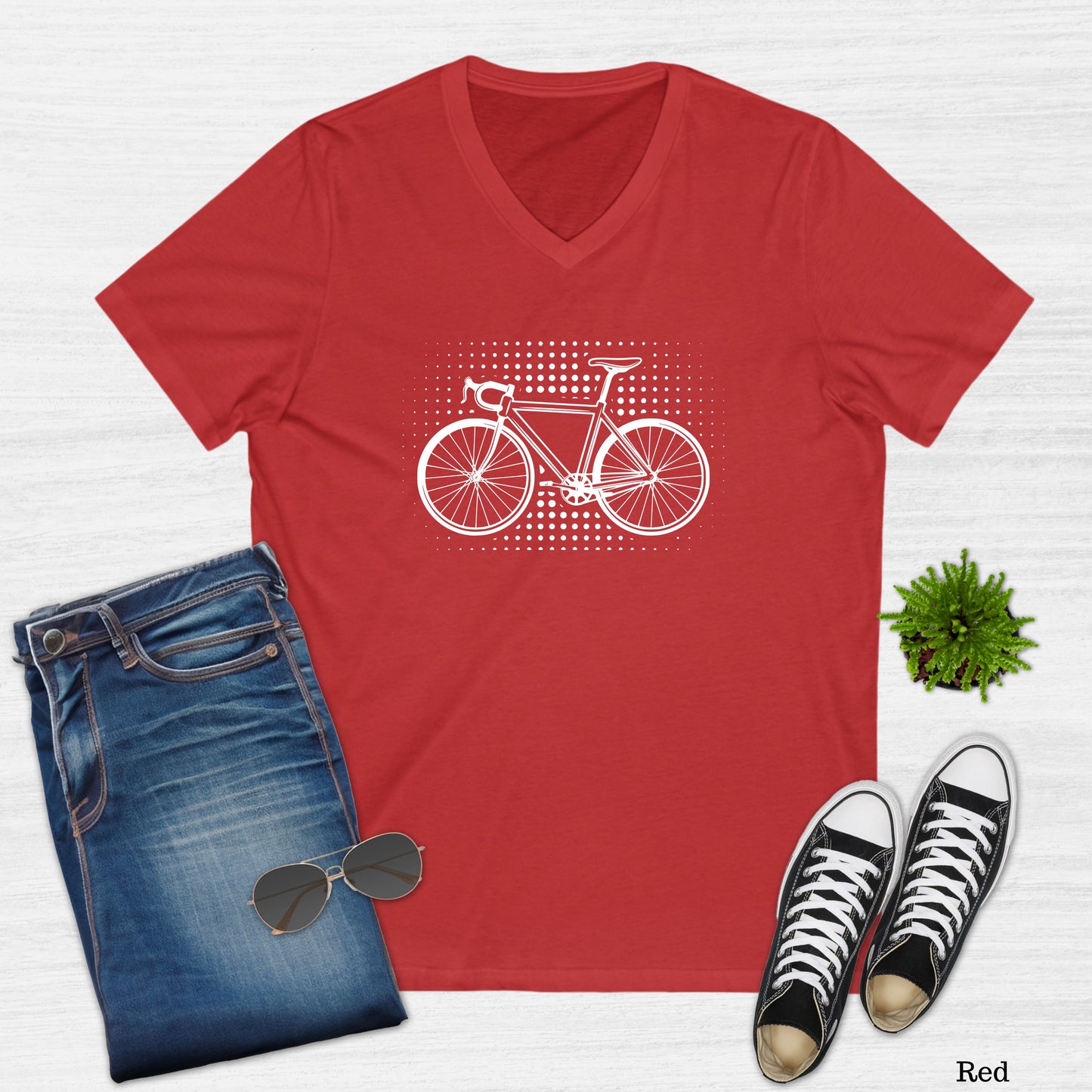 Vintage Bicycle Graphic V-Neck T-Shirt