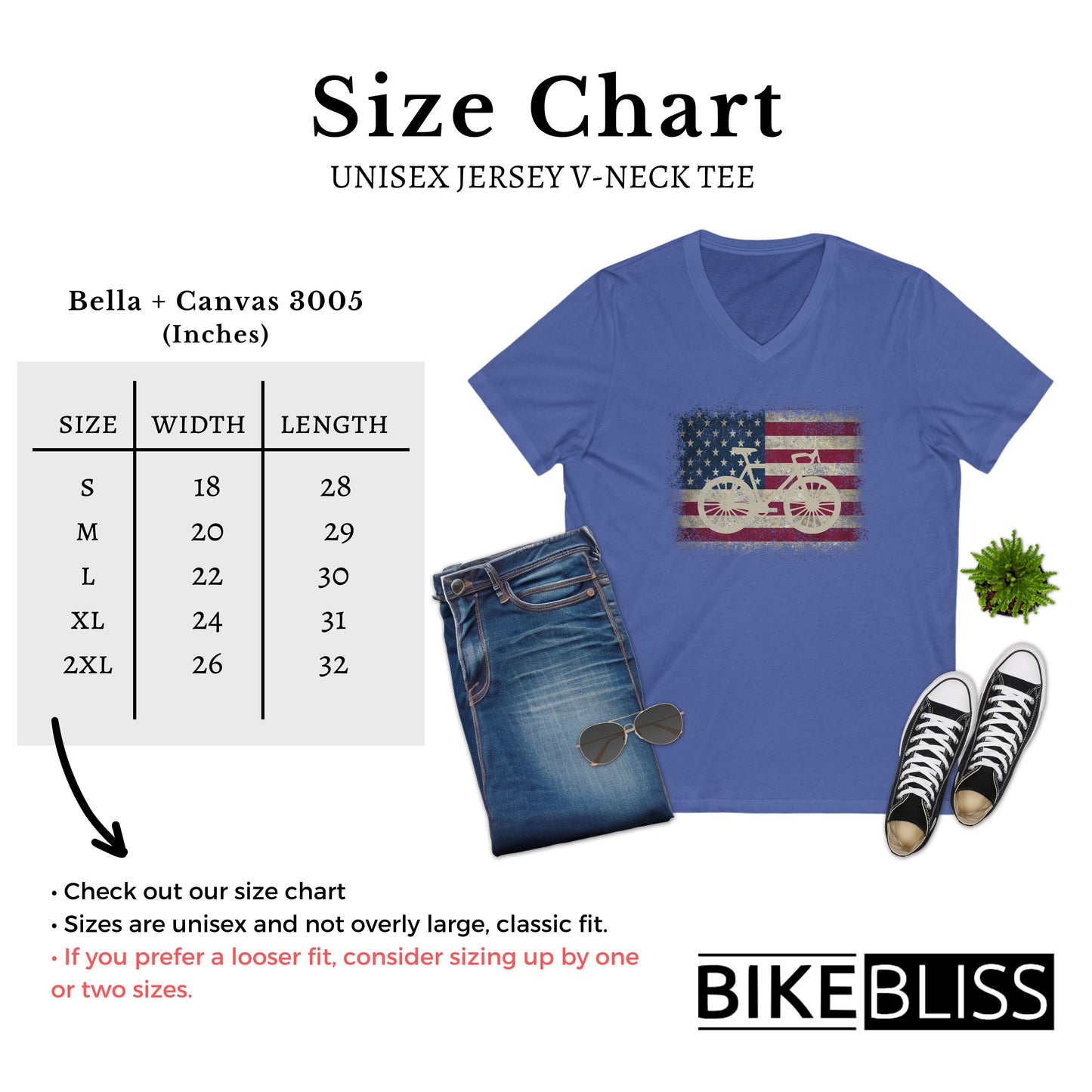 Vintage Bicycle American Flag V-Neck T-Shirt