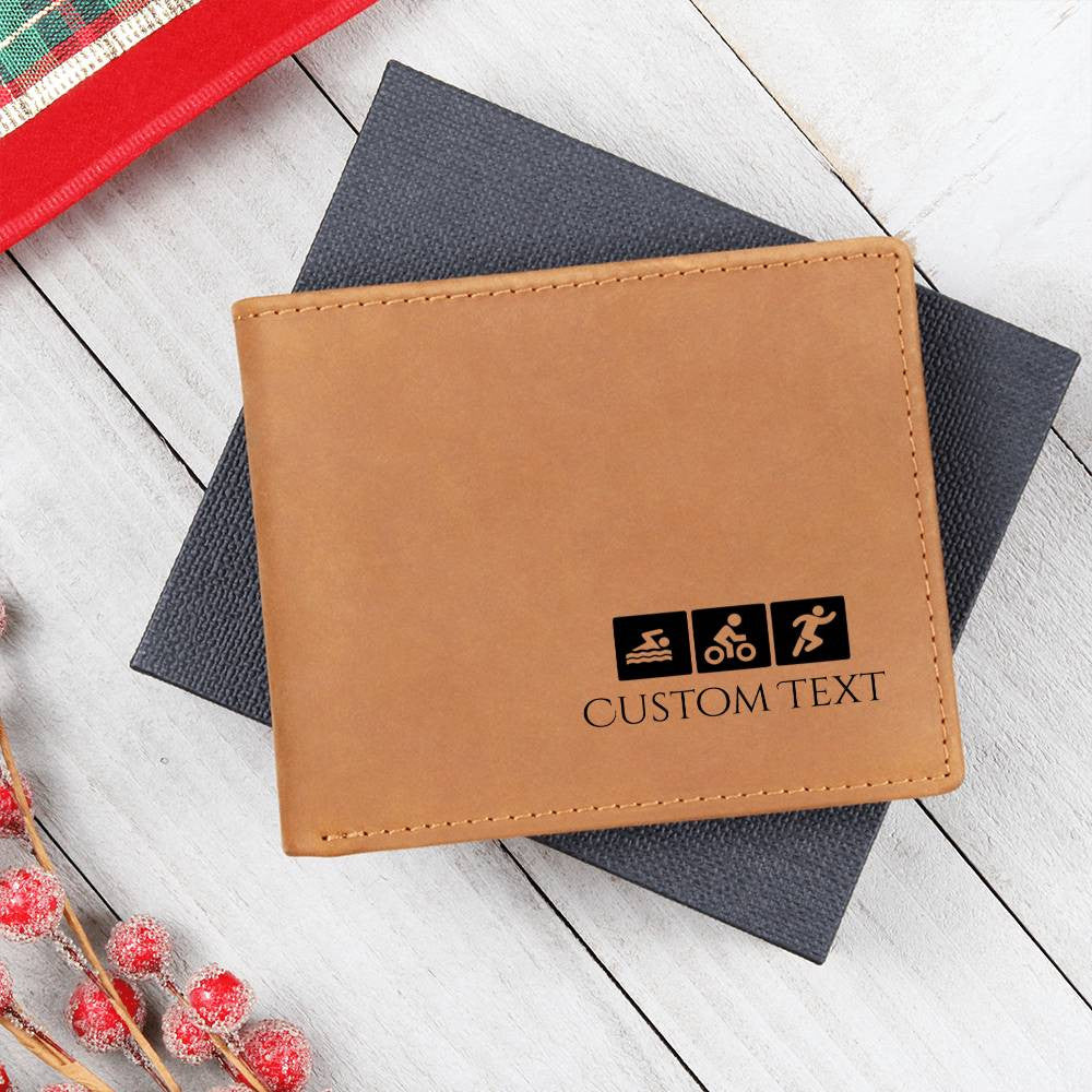 Personalized Triathlon Gift Leather Wallet for Men