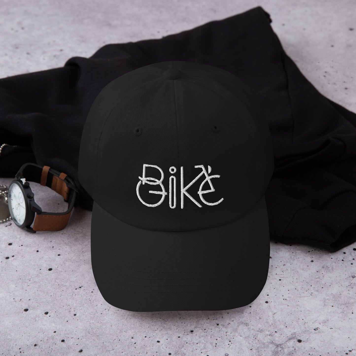 Minimalist Bike Text Embroidered Hat