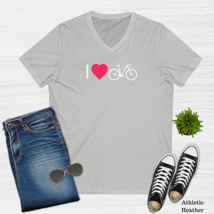 I Love Bikes Graphic Heart V-Neck T-Shirt for Women