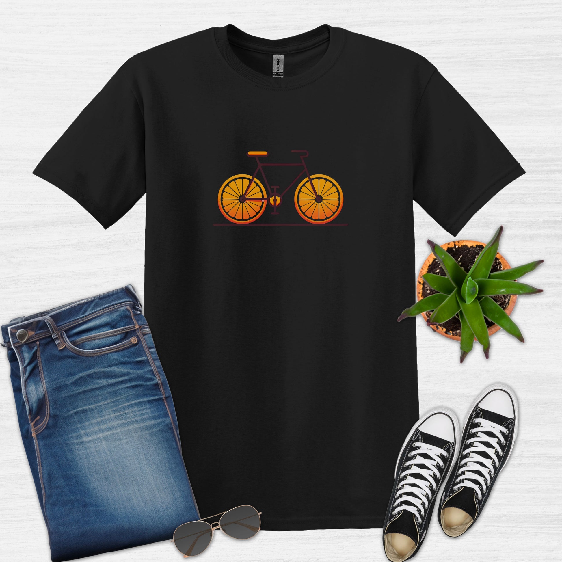 Bicycle with orange slices wheels Graphic T-Shirt for Men Black 2
