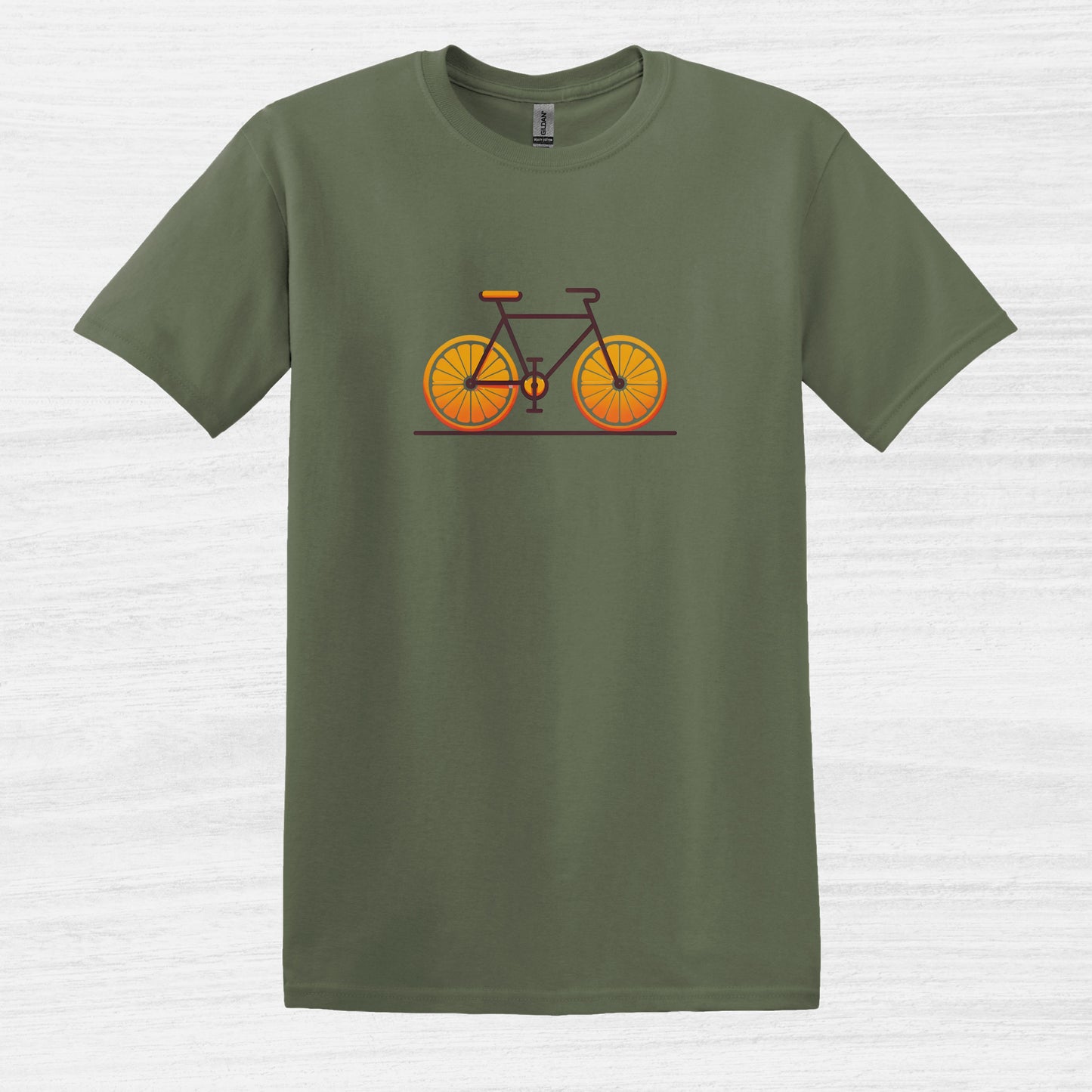 Bicycle with orange slices wheels Graphic T-Shirt for Men Military Green 1
