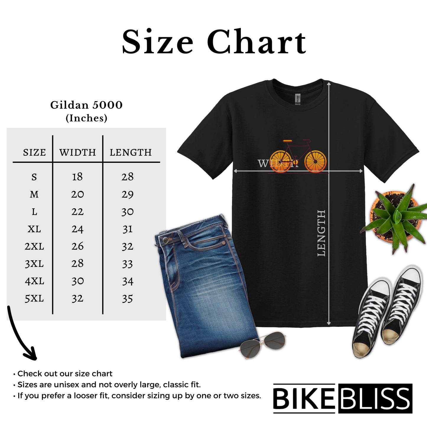 Bicycle with orange slices wheels Graphic T-Shirt for Men Size Chart