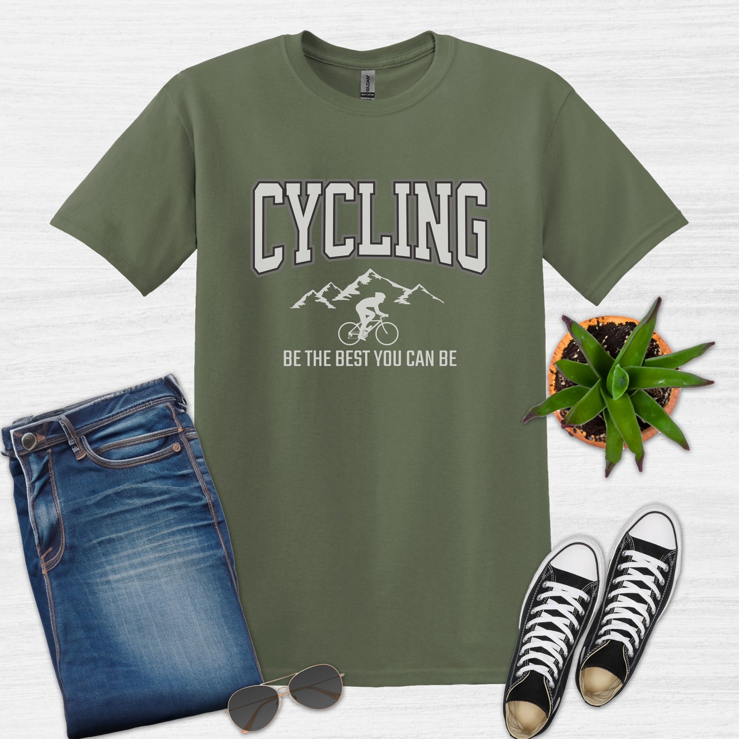 Bike BLiss Cycling be the best you can be Mountain Bike T-shirt for Men Military Green