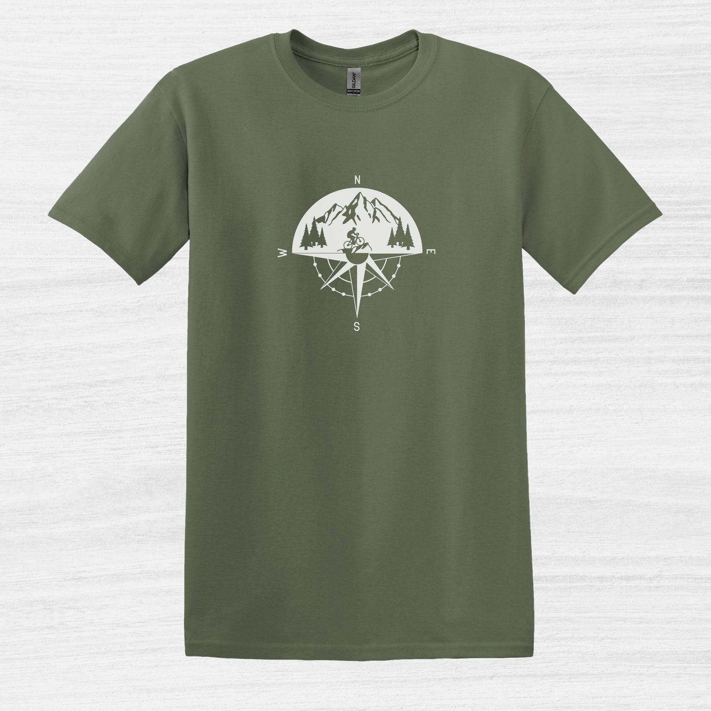Bike Bliss Adventure Mountain Bike Compass T-Shirt for Men Military Green 2