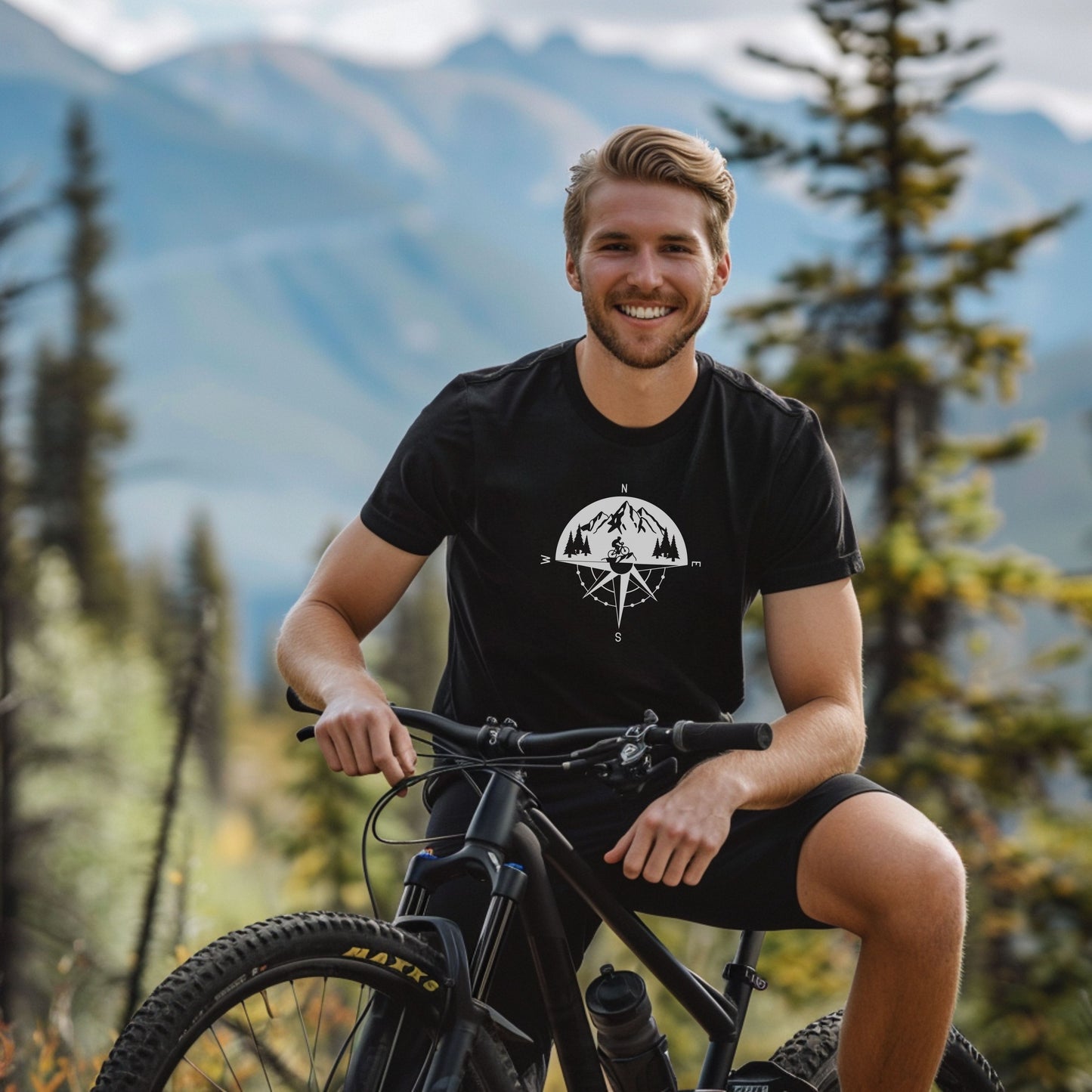Bike Bliss Adventure Mountain Bike Compass T-Shirt for Men Navy Model