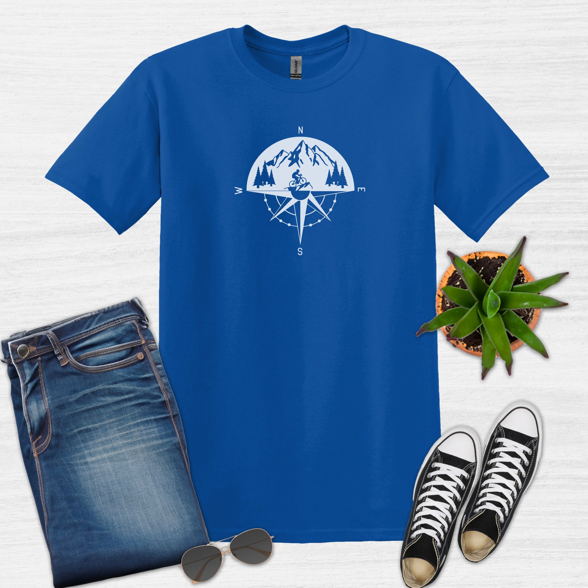 Bike Bliss Adventure Mountain Bike Compass T-Shirt for Men Royal Blue
