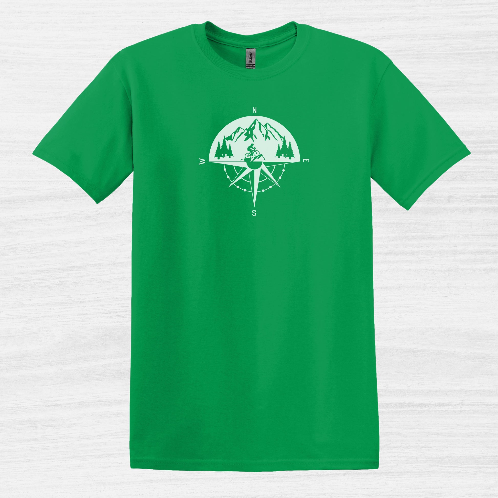 Bike Bliss Adventure Mountain Bike Compass T-Shirt for Men Royal Irish Green 2