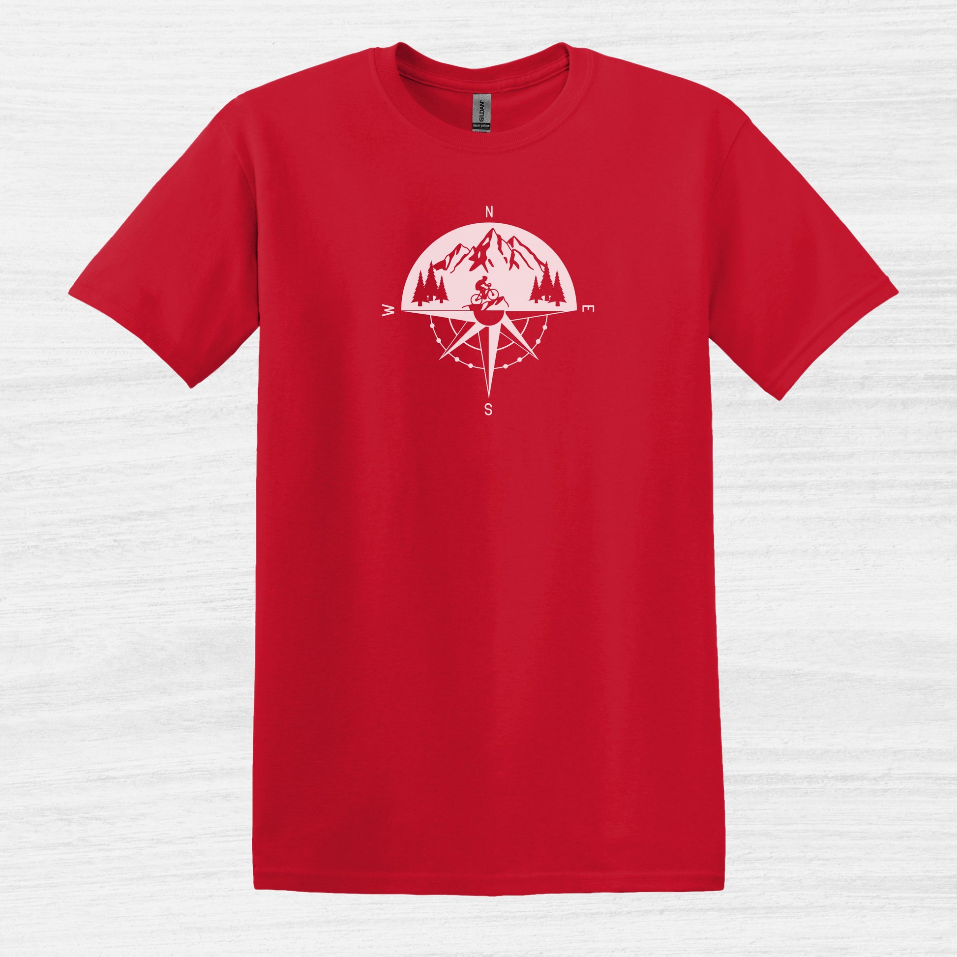 Bike Bliss Adventure Mountain Bike Compass T-Shirt for Men Royal Red 2