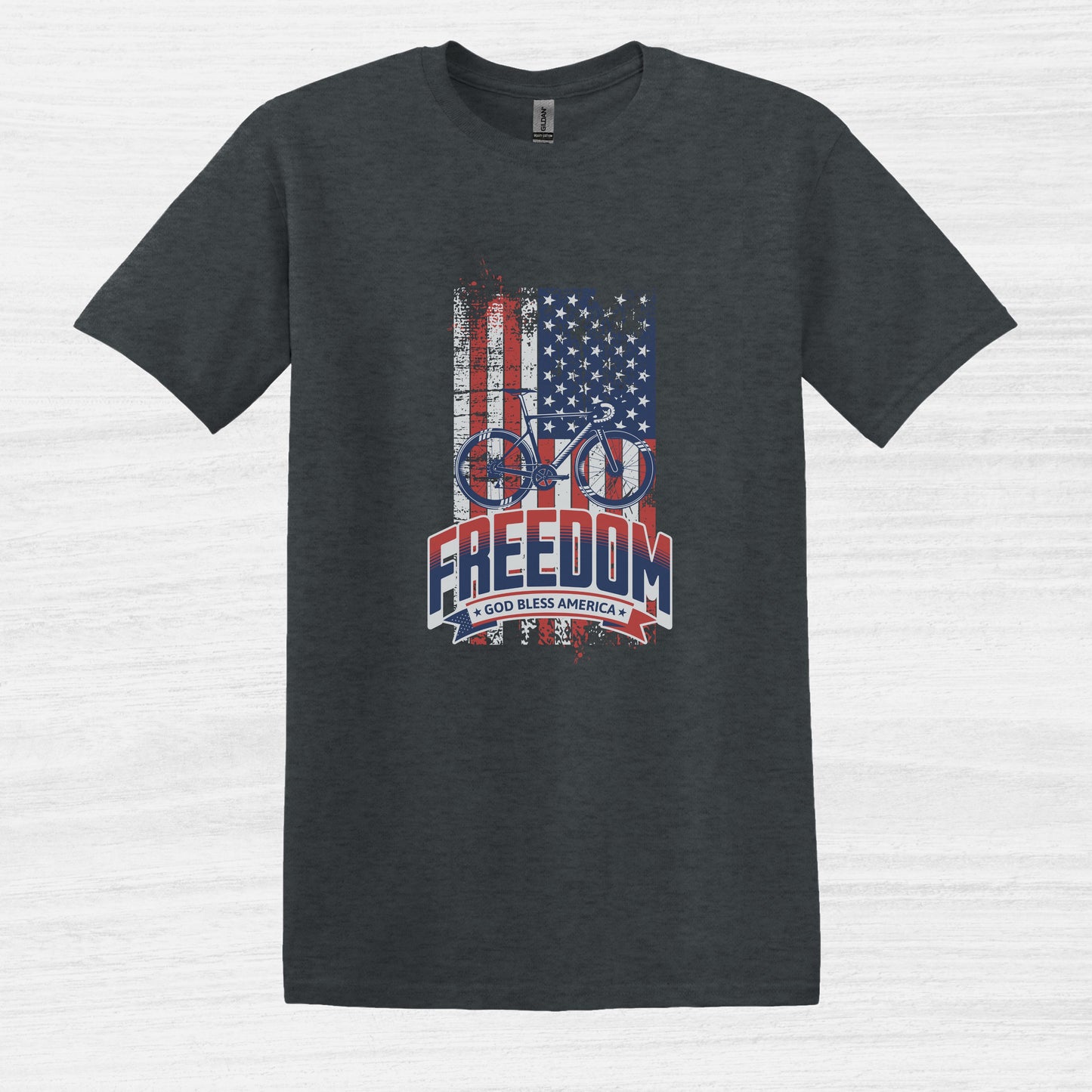 Bike Bliss American Flag USA Freedom Bike T-Shirt for Men Dark Heather 2