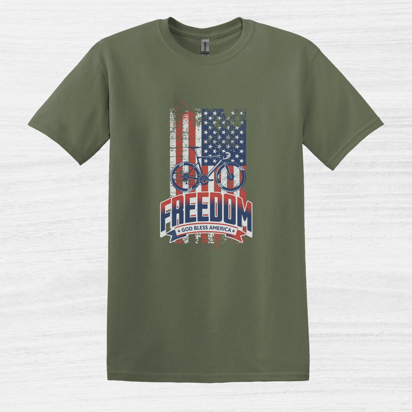 Bike Bliss American Flag USA Freedom Bike T-Shirt for Men Military Green 2