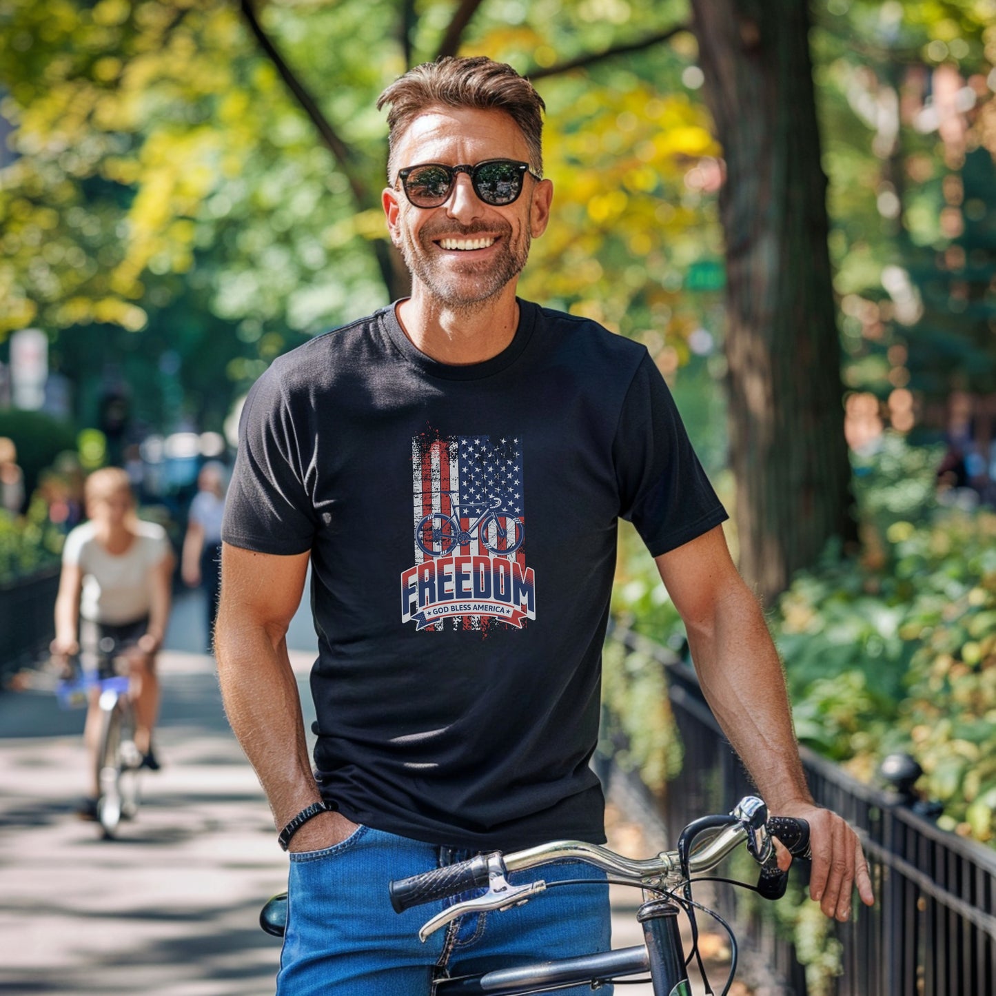 Bike Bliss American Flag USA Freedom Bike T-Shirt for Men Model 2