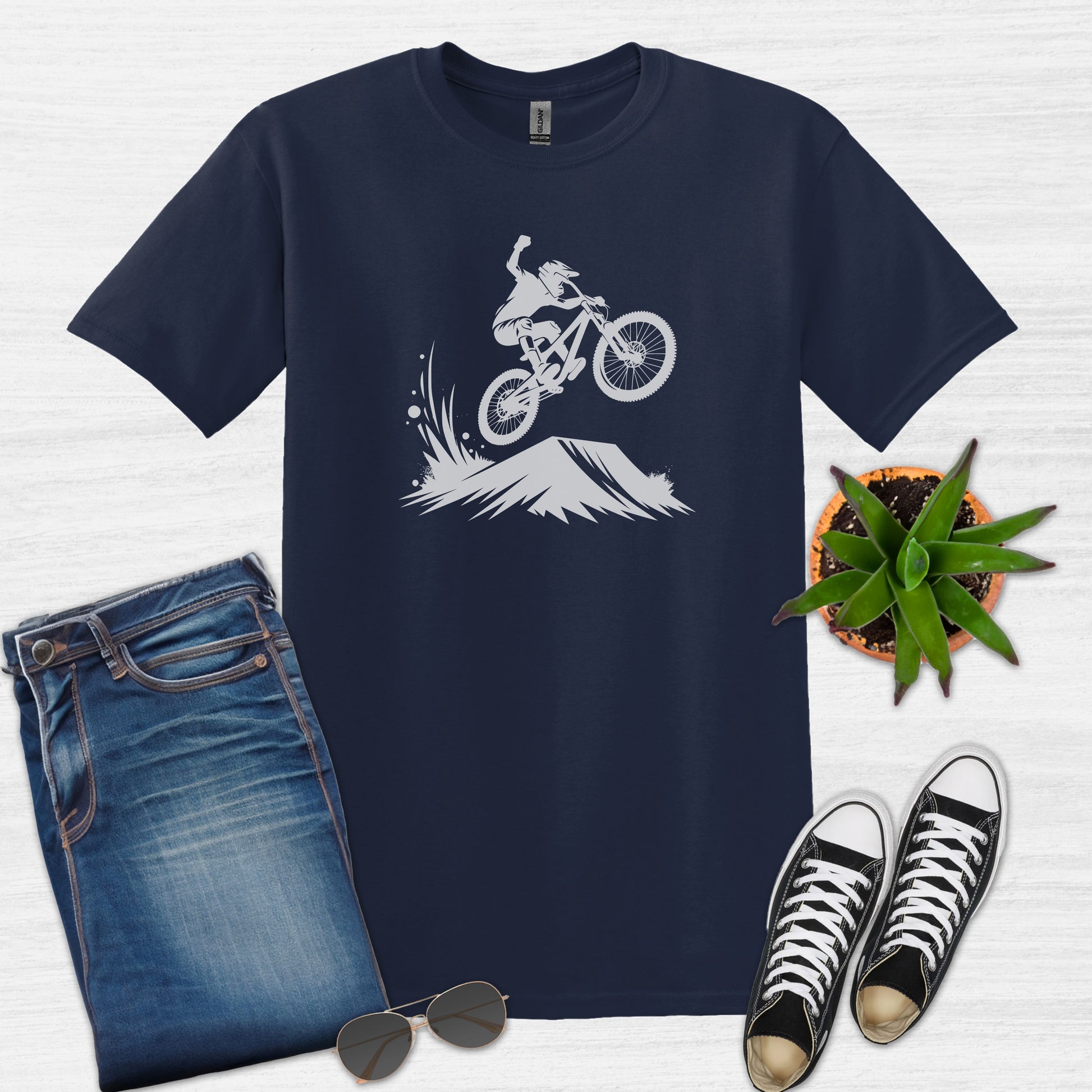 Bike Bliss BMX Rider Dirt Bike Jump T-Shirt for Men Navy