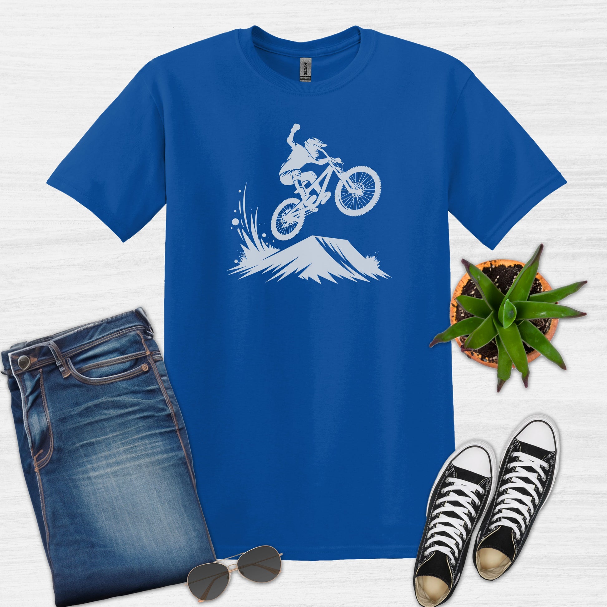 Bike Bliss BMX Rider Dirt Bike Jump T-Shirt for Men Royal Blue