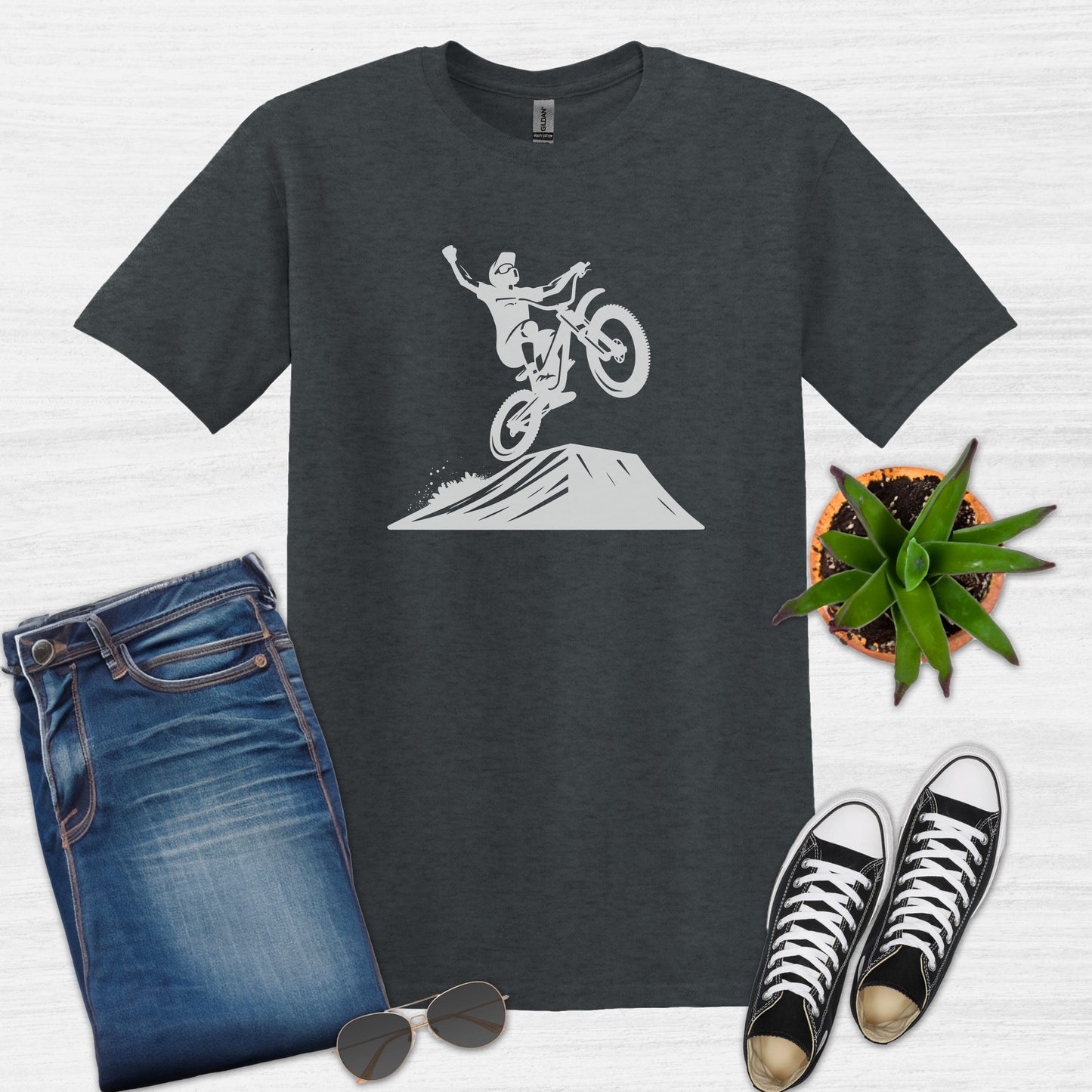 Bike Bliss BMX tee Dirt Bike Jump T-Shirt for Men Dark Heather
