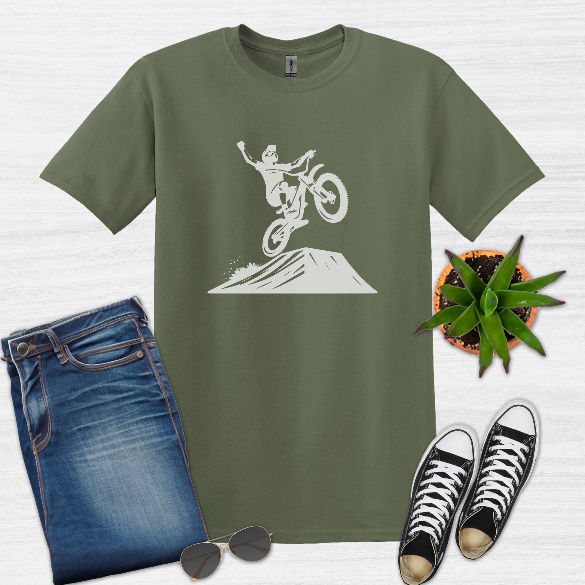Bike Bliss BMX tee Dirt Bike Jump T-Shirt for Men Military Green