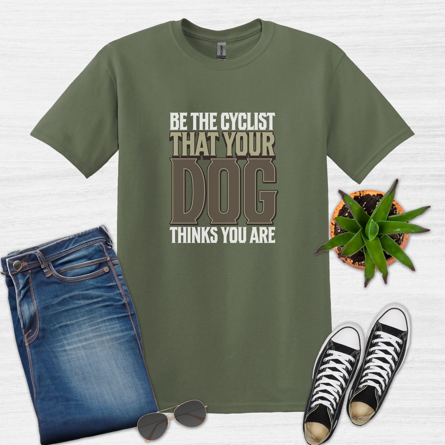 Bike Bliss Be the cyclist that your dog thinks you are T-Shirt for Men Size Military Green
