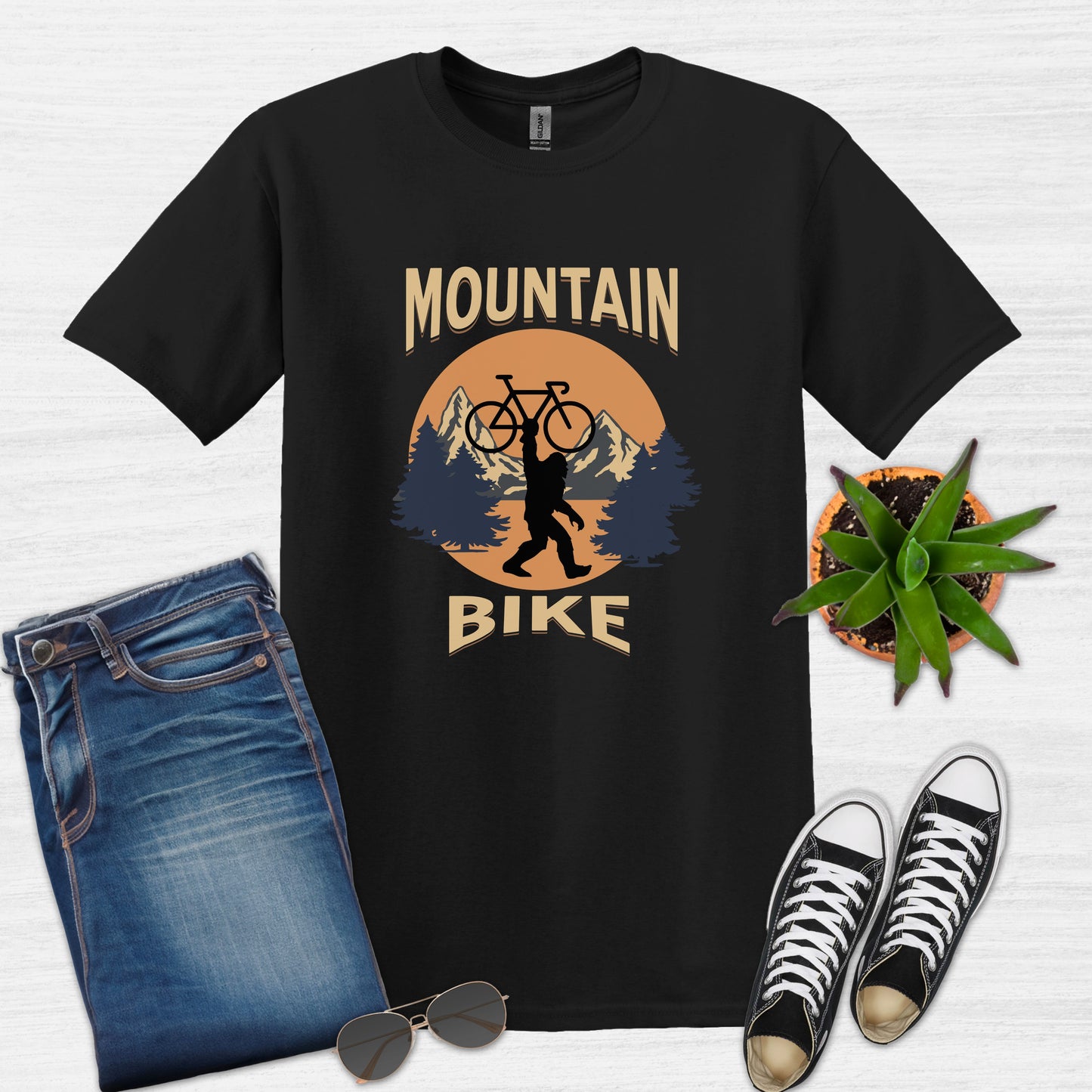 Bike Bliss Bigfoot Mountain Bike T-Shirt for Outdoor Cycling Enthusiasts for Men Black