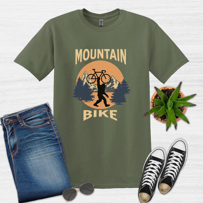 Bike Bliss Bigfoot Mountain Bike T-Shirt for Outdoor Cycling Enthusiasts for Men Military Green