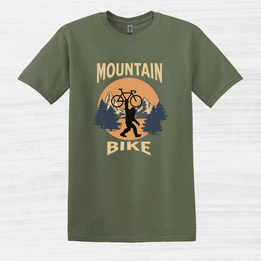 Bike Bliss Bigfoot Mountain Bike T-Shirt for Outdoor Cycling Enthusiasts for Men Military Green 2