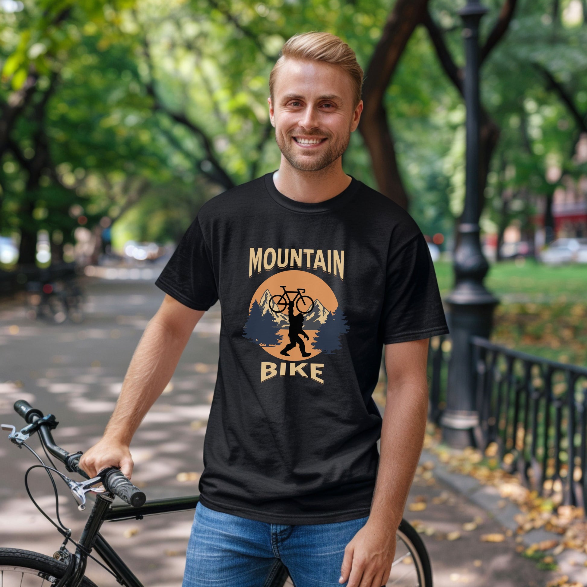 Bike Bliss Bigfoot Mountain Bike T-Shirt for Outdoor Cycling Enthusiasts for Men Model 3