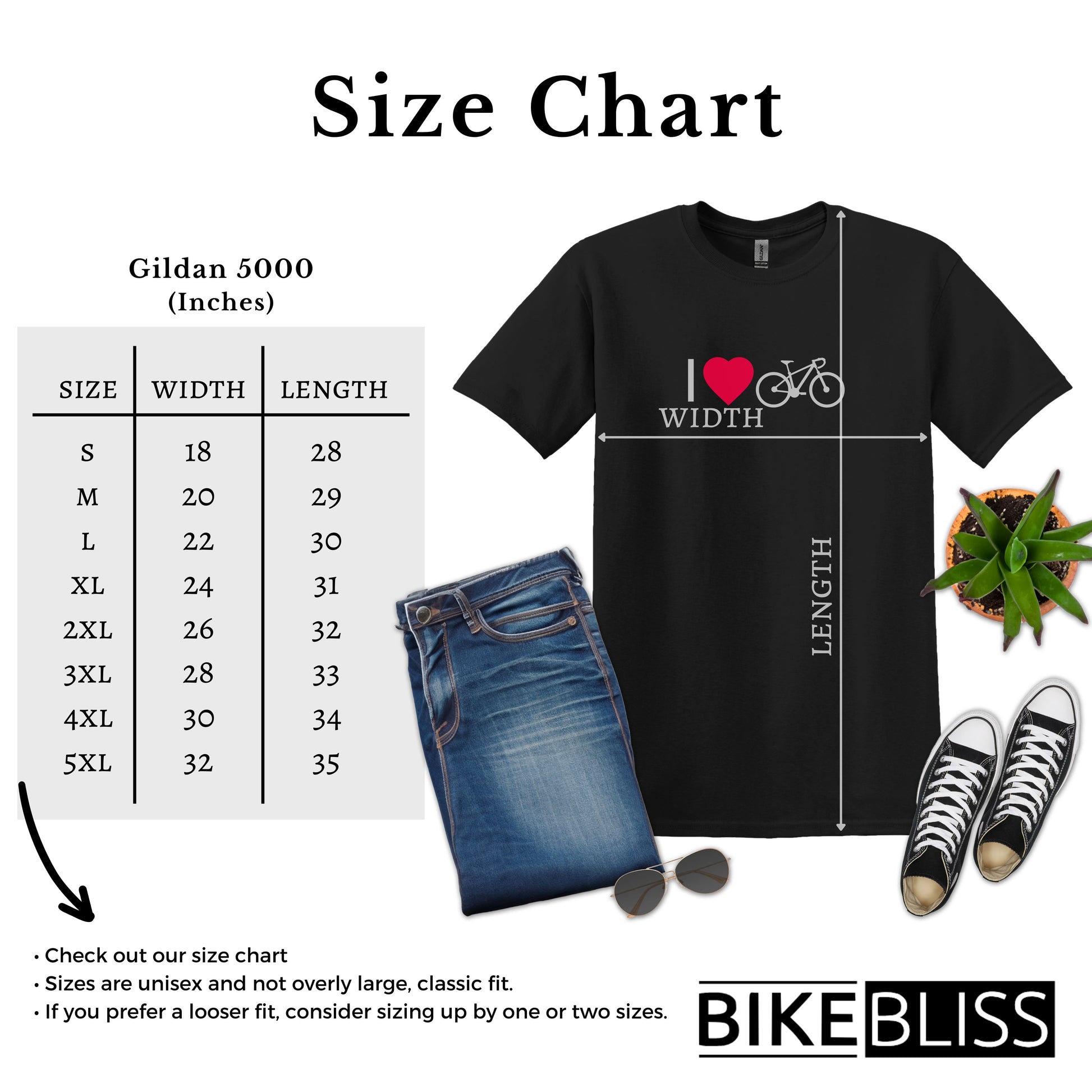 Bike Bliss Black Bicycle Men T-Shirt I love Cycling Size Chart