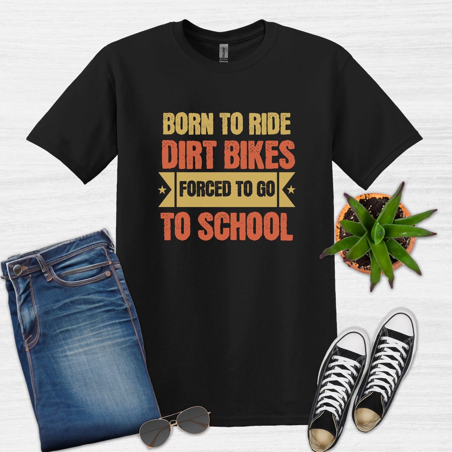 Bike Bliss Born to Ride Dirt Bikes Forced to go to School T-shirt for Men Black