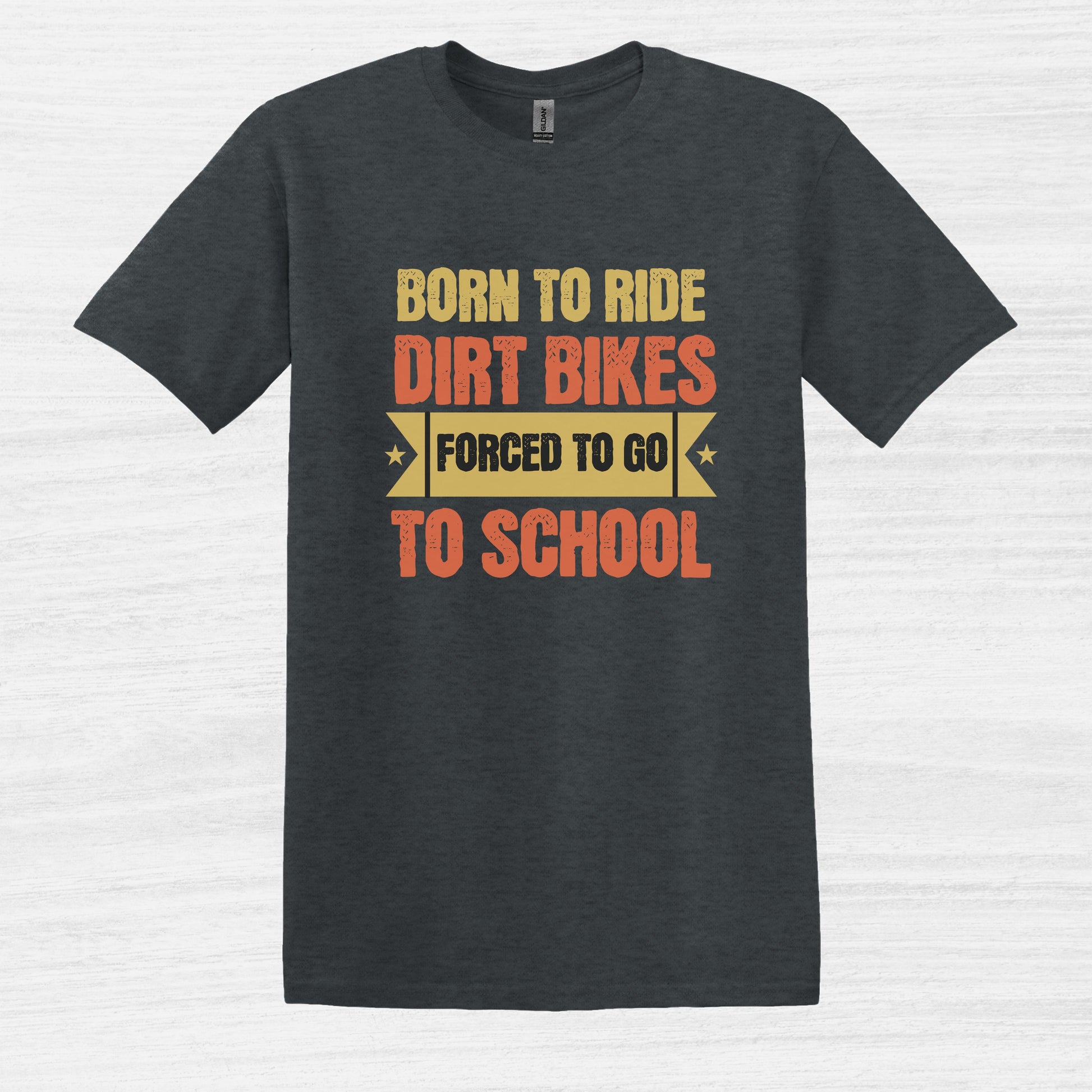 Bike Bliss Born to Ride Dirt Bikes Forced to go to School T-shirt for Men Dark Heather 2