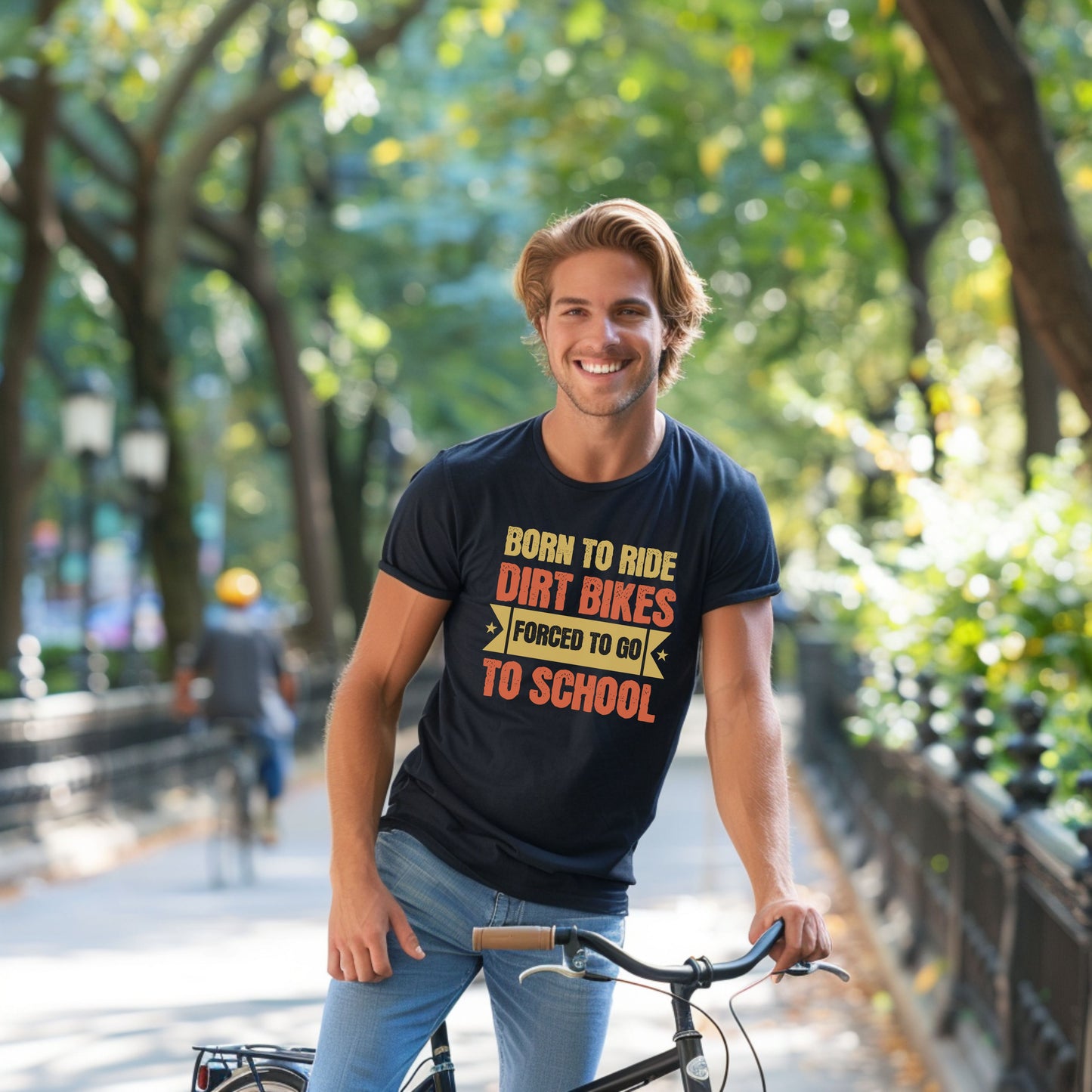 Bike Bliss Born to Ride Dirt Bikes Forced to go to School T-shirt for Men Model 2