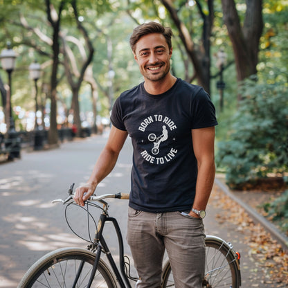 Bike Bliss Born to Ride Ride to Live BMX Jump Bike T-shirt for Men Model
