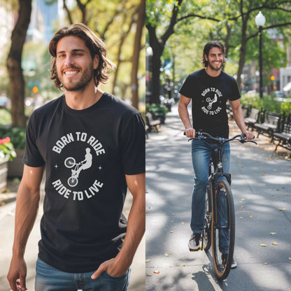 Bike Bliss Born to Ride Ride to Live BMX Jump Bike T-shirt for Men Model 2
