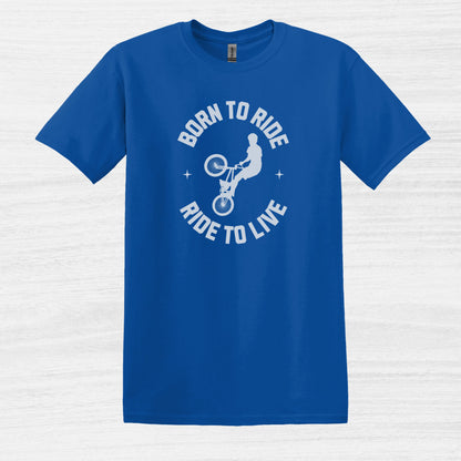 Bike Bliss Born to Ride Ride to Live BMX Jump Bike T-shirt for Men Royal Blue 2