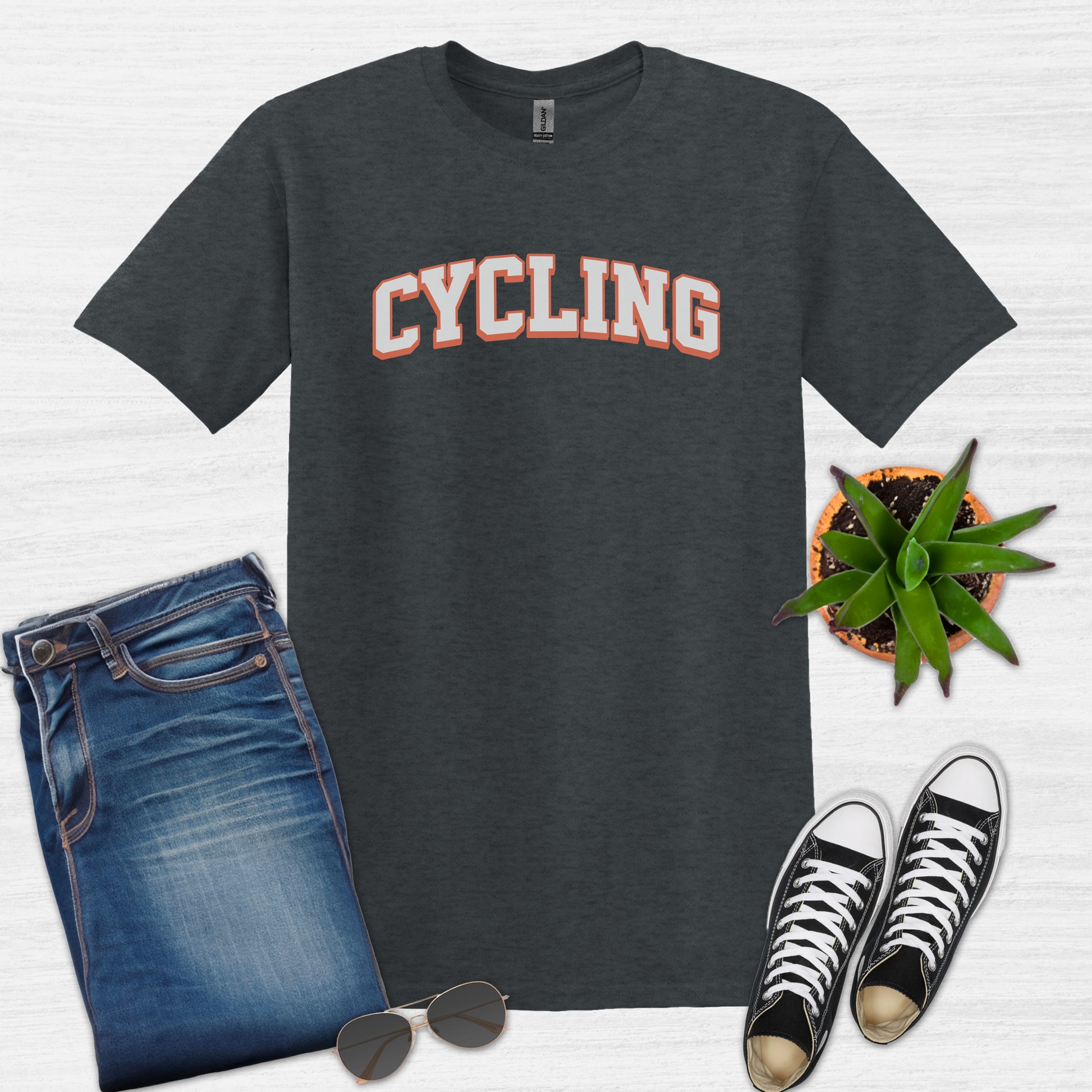 Bike Bliss Cycling Enthusiast Bike T-Shirt for Men Varsaty Style Dark Heather