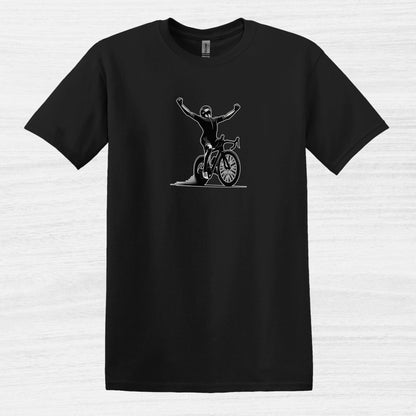 Bike Bliss Cyclist Victory Pose Bicycle T-Shirt for Men Black 2